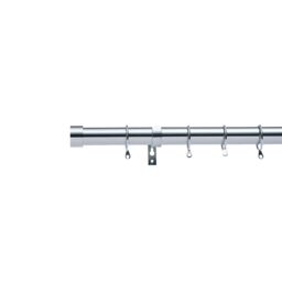 Lister Cartwright 28mm Chrome Fixed Metal Curtain Pole Set Rings with Stopper Finial Easy fit (120 cm)