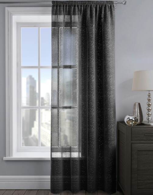 Velosso Alessandria Sparkle Slot Top Voile Panel - 137cm x 182cm Black Black