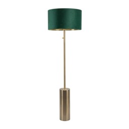 ValueLights Lexy Antique Brass Dimmable Floor Lamp Forest Green Velvet Gold Shade Green