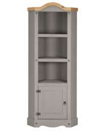 Corona Corner Display Unit Grey Bookcase Pine Cupboard 3 Book Shelves