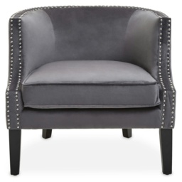 Interiors By Premier Grey Velvet Studded Chair, Easy To Clean Leather Armchair, Body Supportive Accent Chair