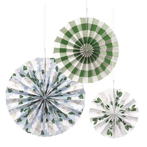 Garden Party Assorted Paper Fan Hanging Decorations - Pack of 3
