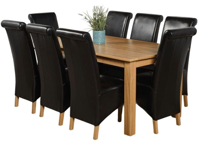 Oslo 180 x 90 cm Large Oak Dining Table and 8 Montana Leather Chairs Black Black