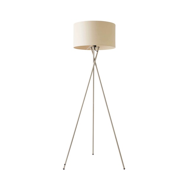 ValueLights Camden Brushed Chrome Tripod Floor Lamp Cream Shade