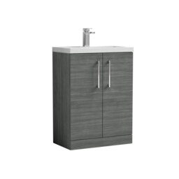 Balterley Level Compact Bathroom Cloakroom Vanity Basin Unit with Ceramic Basin, Handles Grey Grey Woodgrain