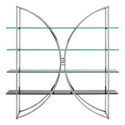 Curved Design Shelf Unit With Black Glass Shelves,Versatile Display Unit, Storage Unit,Decorative Shelf Silver