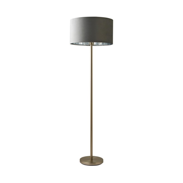 ValueLights Charlie Brushed Chrome Floor Lamp Grey Velvet Chrome Shade