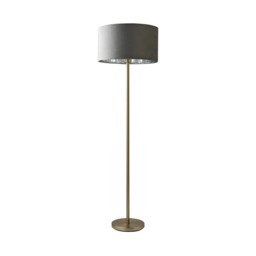ValueLights Charlie Brushed Chrome Floor Lamp Grey Velvet Chrome Shade