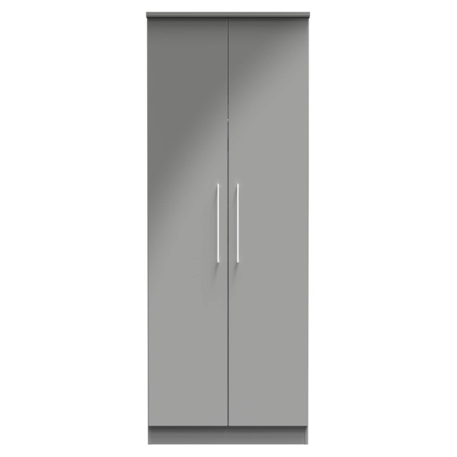 Lyon Tall Double Wardrobe in Grey Gloss & Dusk Grey (Ready Assembled) Grey Grey Gloss & Dusk Grey