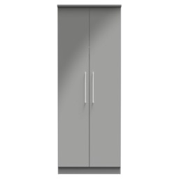 Lyon Tall Double Wardrobe in Grey Gloss & Dusk Grey (Ready Assembled) Grey Grey Gloss & Dusk Grey