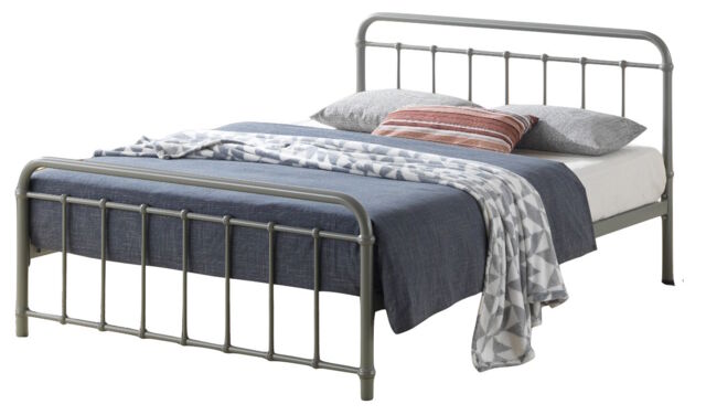5ft King Size Light grey Tubular Steel Metal Retro Victorian Bed Frame Bedstead Grey Pebble King