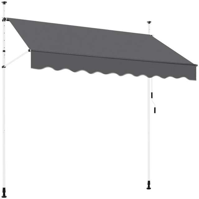 Yaheetech 2m L Manual Retractable Awning with Adjustable Angle & Height-Dark Grey Grey Dark Grey 200 cm L × 180 cm W × 210-300 cm H 1