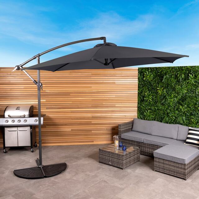 Charles Bentley 3m Hanging Banana Cantilever Garden Umbrella - Grey