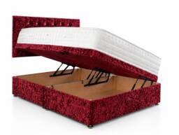 Side Lift Crushed Velvet Red Ottoman Bed Set 3ft Single