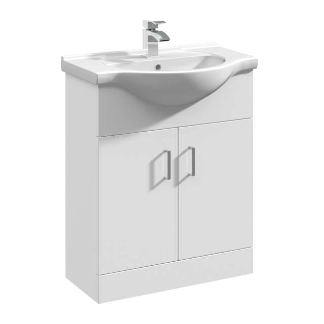 Balterley 2 Door Bathroom Vanity Basin Unit with Round Basin White Gloss White