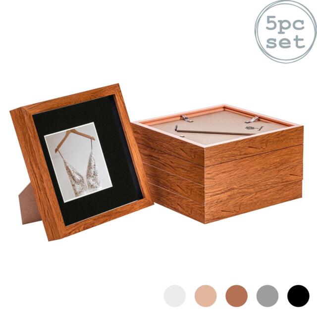 "Nicola Spring 8 x 8"" Photo Frames - Dark Wood/Black Mount - 3D Picture Frame Box Portrait Display Case (22.5 x 22.5cm) Set of 5"