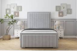 "Sloomy Richmond Silver Plush Bed Frame With Mattress With 50"" Upholstered Headboard 4'6 Double"