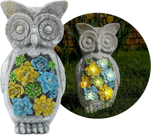 Pack of 1 Solar Owl Garden Ornament Grey One Size