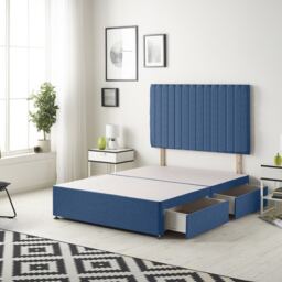 Texas Divan Bed Base with 2 Drawers & 30 Inch Headboard Plush Velvet Blue Navy