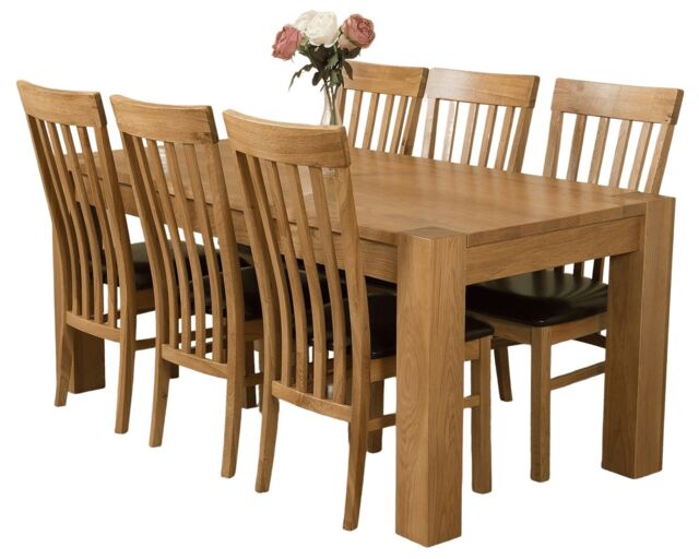 Kuba 180 x 90 cm Chunky Oak Dining Table and 6 Harvard Chairs Brown Brown