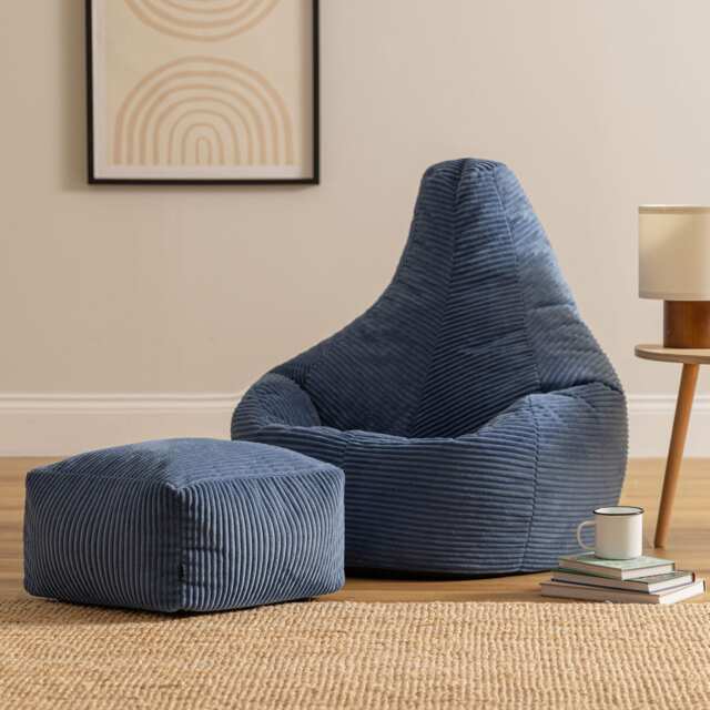 Icon Gaming Bean Bag Recliner & Footstool Jumbo Cord Denim