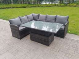 Fimous High Back Corner Rattan Garden Furniture Sofa Dining Rising Table Height Adjustable 6 Seater