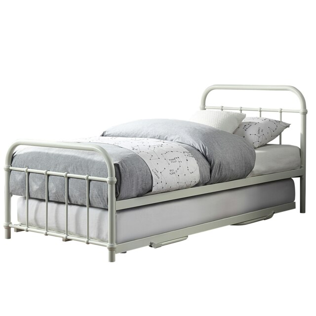 Tewin Vintage Hospital Style Single White Metal Bed Frame w Guest Trundle White White Single