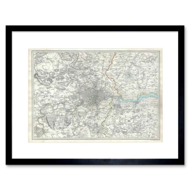 "Map Illustrated Antique Sduk London Home Decor 12x16"" Framed Wall Art Print"