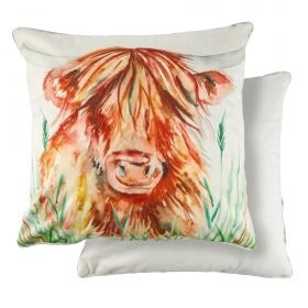 Animal Watercolour Printed Cushion 43cm x 43cm Cow Grey Grey