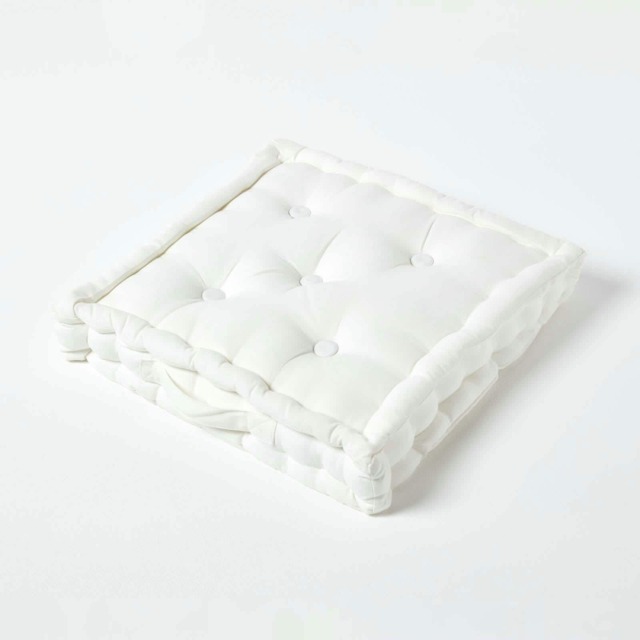 Homescapes Luxury Cotton Off White Floor Cushion - 50 x 50 cm White 50 x 50 cm