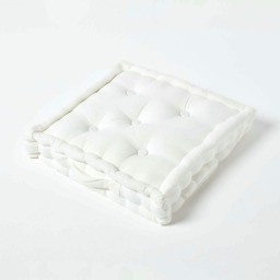 Homescapes Luxury Cotton Off White Floor Cushion - 50 x 50 cm White 50 x 50 cm