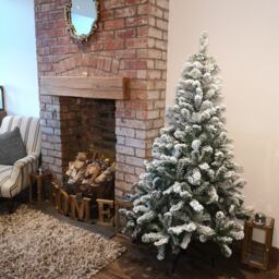 Kaemingk 6ft (180cm) Flocked Snowy Imperial Pine Hinged Christmas Trees