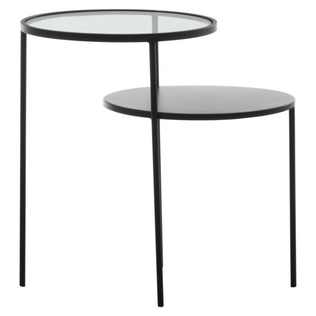 Interiors by Premier Layered Round Side Table, Metal and Glass Top Side Table, Black Side Table, Contemporary Settee Side Table Black