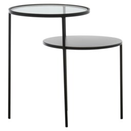 Interiors by Premier Layered Round Side Table, Metal and Glass Top Side Table, Black Side Table, Contemporary Settee Side Table Black
