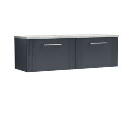 Balterley Partial Fluted 2 Drawer Wall Hung Vanity Unit with Bellato Laminate Worktop Grey Satin Soft Black 3