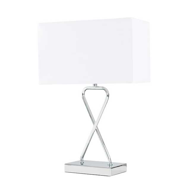 ValueLights Kuros Chrome Table Lamp White Rectangular Shade and Bulb