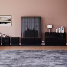 Vida Designs Glinton 4 Piece FSC Certified Bedroom Set (2 Drawer Bedside Chest x2, 6 Drawer Chest, 3 Door 2 Drawer Wardrobe), Black Black Black L 4