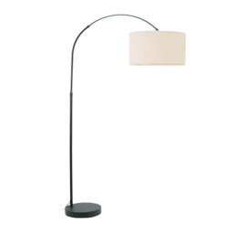 ValueLights Louis Black Arched Curved Floor Lamp Cream Boucle Shade