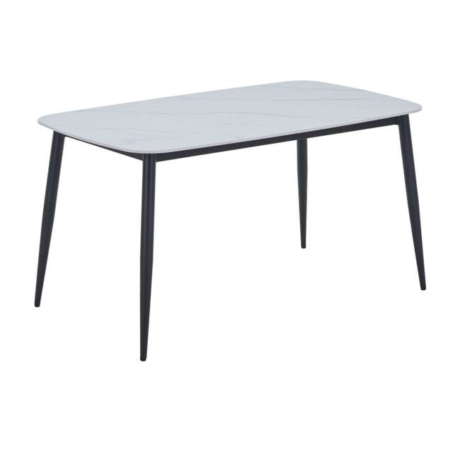 Aspen Rectangular Dining Table - Gloss White Sintered Stone Top With Black Tapered Legs