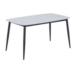 Aspen Rectangular Dining Table - Gloss White Sintered Stone Top With Black Tapered Legs