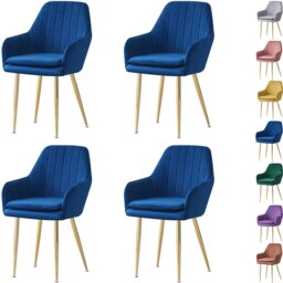 MOF Set of 4 Dining chair Armchair with Armrest & Backrest Upholstered seat with Metal legs T05 Blue