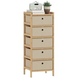 HOMCOM Chest of Drawers, 4 Drawers Dresser with Bamboo Frame Cream Cream White Not provided