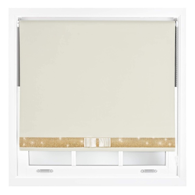 FURNISHED Blackout Roller Blinds with Diamante Trim and Bow Cut to Size Cream Cream 1 (W) 210cm x (L) 210cm