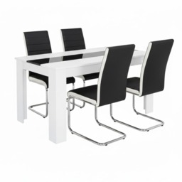 Dining Table Set White And Black Table With 4 White And Black Faux Leather Dining Chairs Black One Size 5