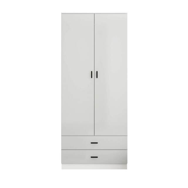 Glossy Tall 2 Door Wardrobe Bedroom Storage with Hanging Rail Modern Furniture Grey White Carcass & Grey Drawers 1