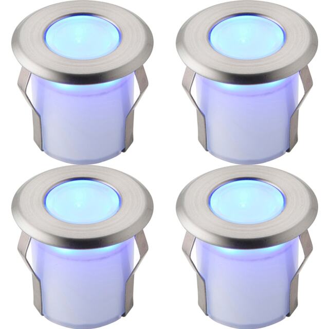 4 PACK Recessed Decking IP67 Guide Light - 0.8W Blue LED - Stainless Steel