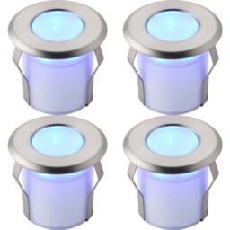 4 PACK Recessed Decking IP67 Guide Light - 0.8W Blue LED - Stainless Steel