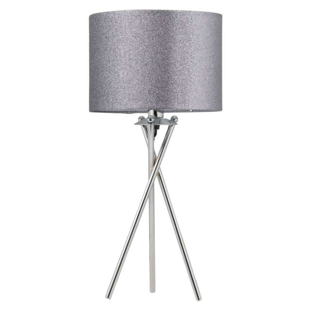 Chrome Tripod Table Lamp with Grey Glitter Shade Chrome Grey Large 1