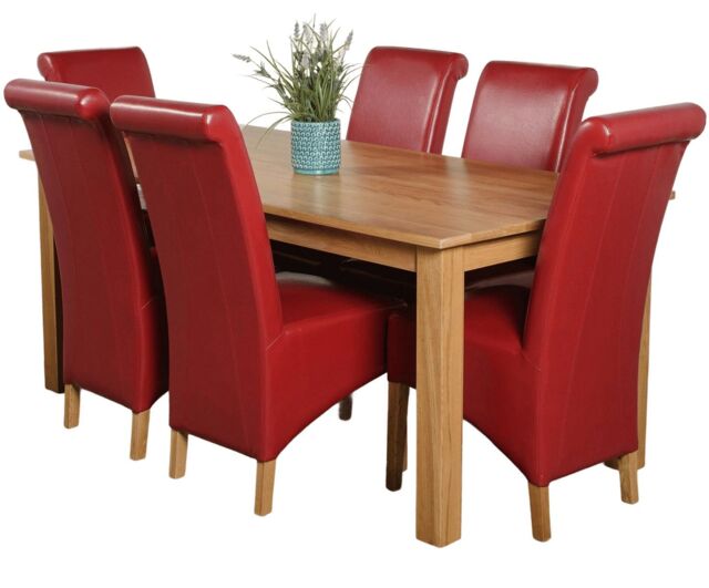 Oslo 180 x 90 cm Large Oak Dining Table and 6 Montana Leather Chairs Red Red