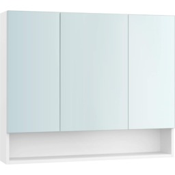 Wide Bathroom Mirror Storage Cabinet with Adjustable Shelves and Open Shelf, Cloud White
